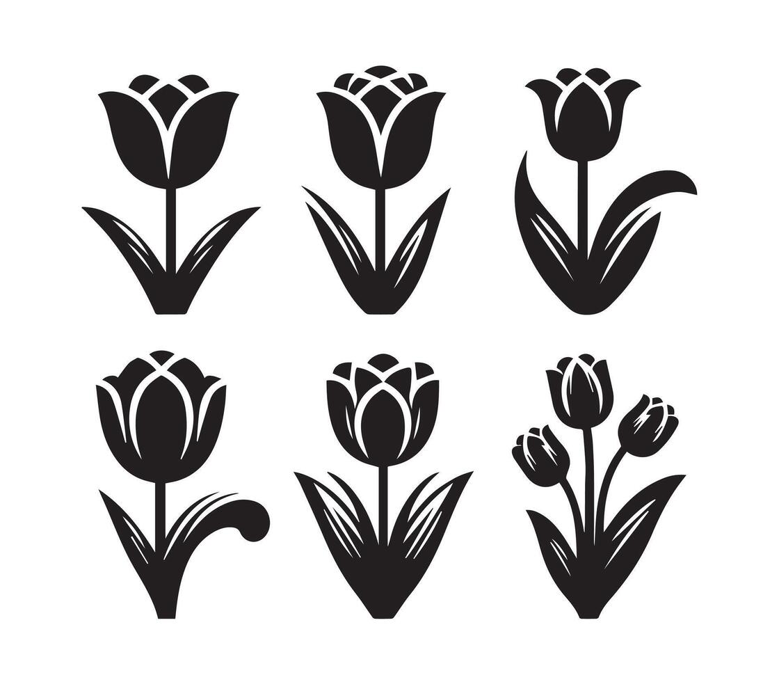 Four Simple Black Tulip Icons vector