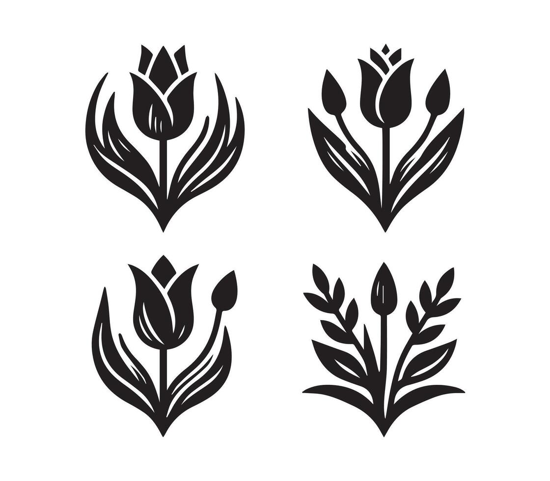 Simple Black and White Silhouette of Three Tulips vector