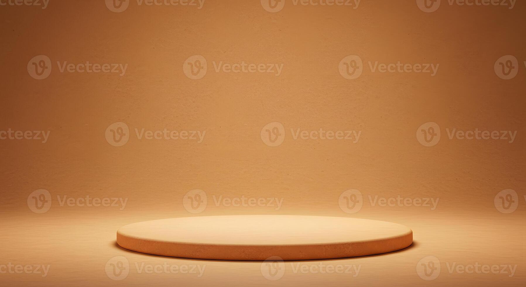 an empty round podium stand on gold background photo