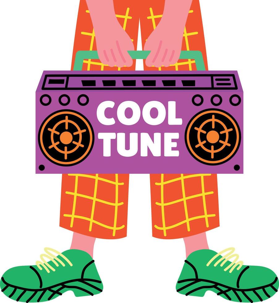 Flat style sticker of a radio written cool tune vector