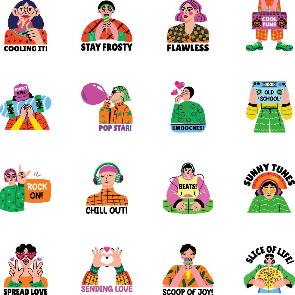 Collection of Flat Style Cool Stickers vector