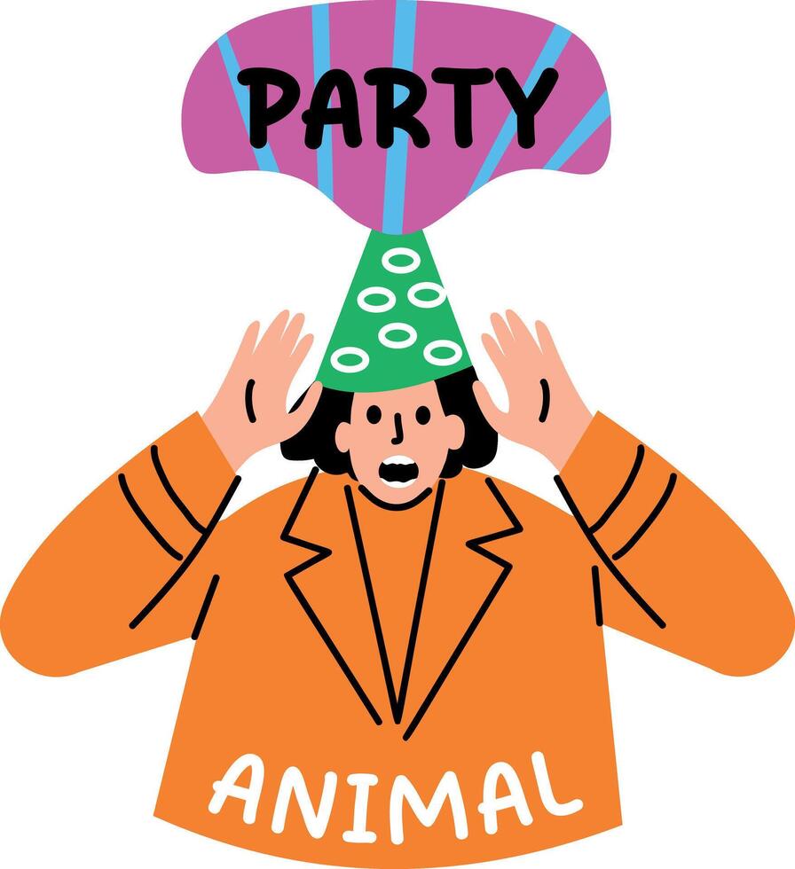 A character enjoying a party, flat style typography sticker vector