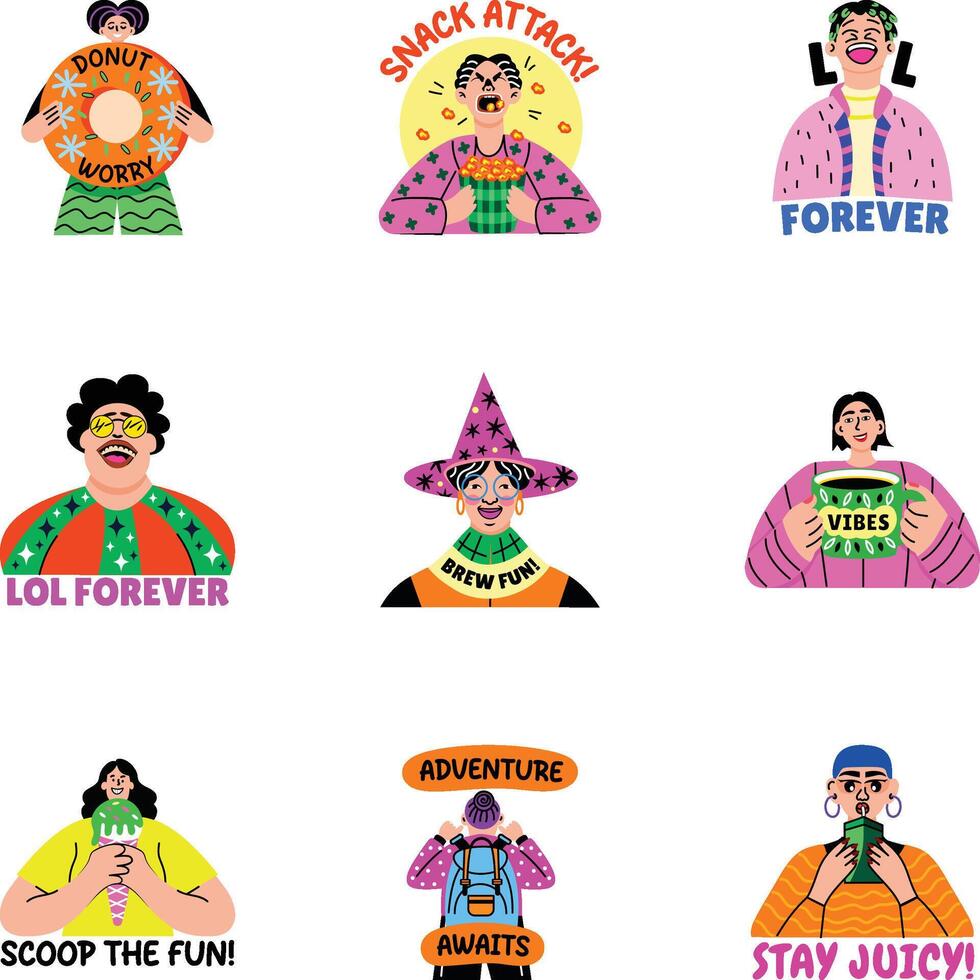 Pack of Flat Style Cool Mode Stickers vector