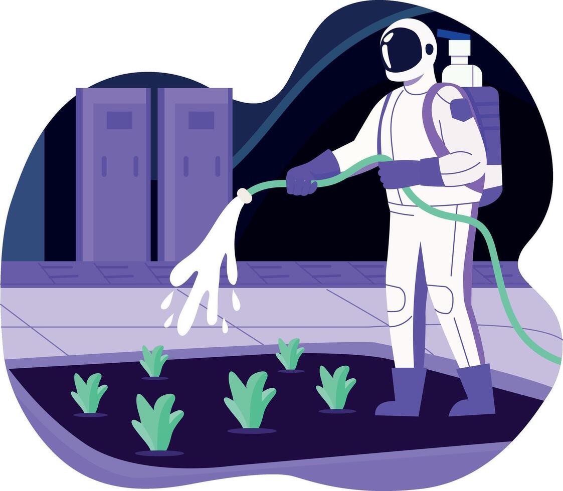 Flat style illustration showing space garden vector