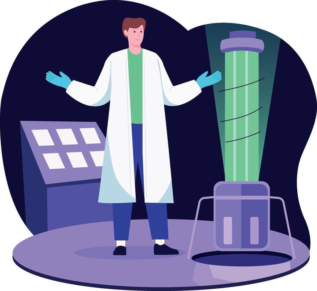 A flat style illustration of a scientist working in a lab vector