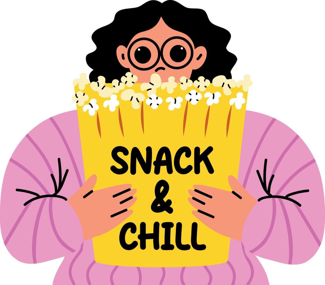 A flat style typography sticker of a character doing snack chill vector