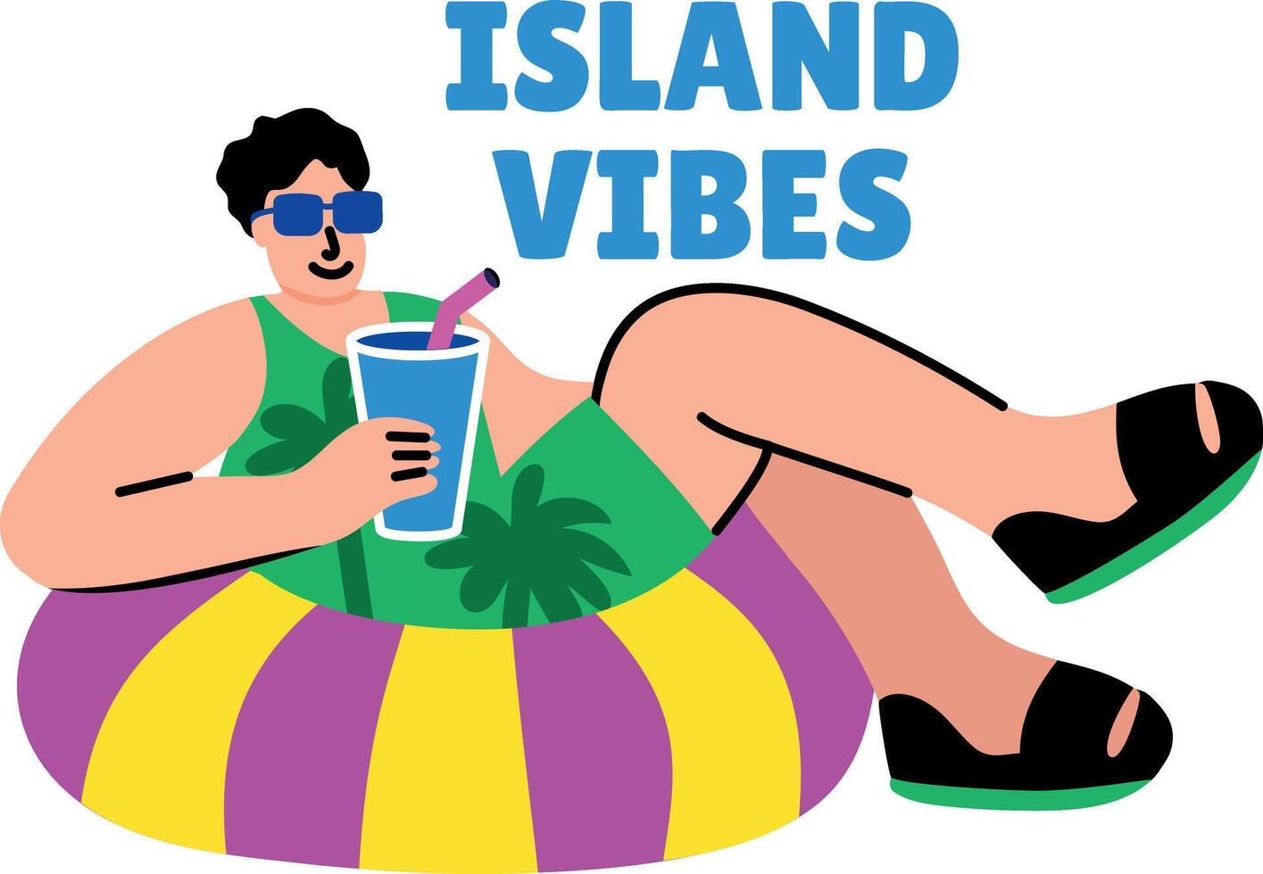 Flat style sticker of a chill character enjoying island vibes vector