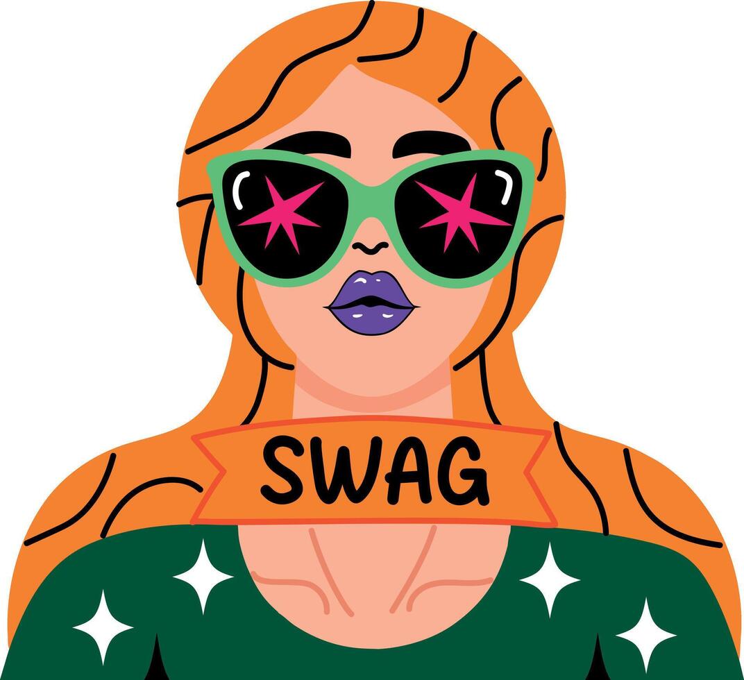 A flat style sticker of a cool girl with swag typography vector