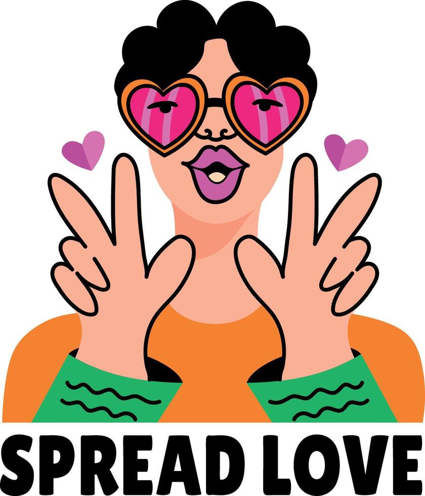 A flat style sticker of a character with spread love typography vector