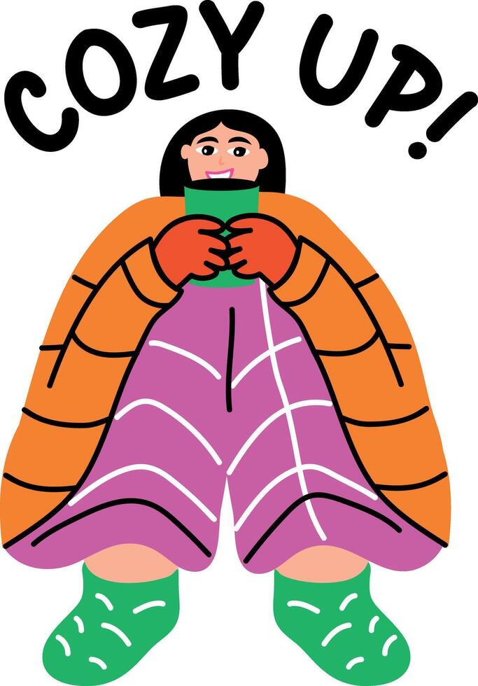 Flat sticker of a cozy up character wearing warm clothes vector
