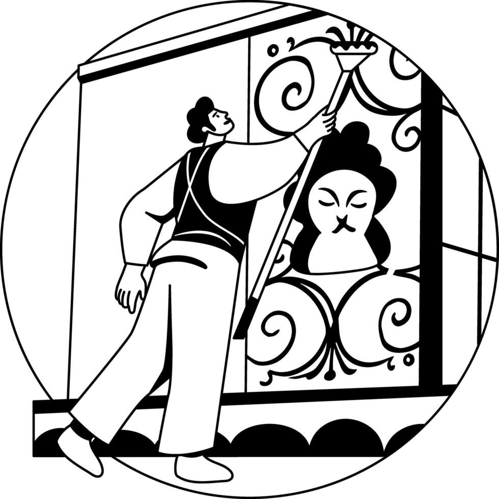Wall painting character illustration in glyph style vector