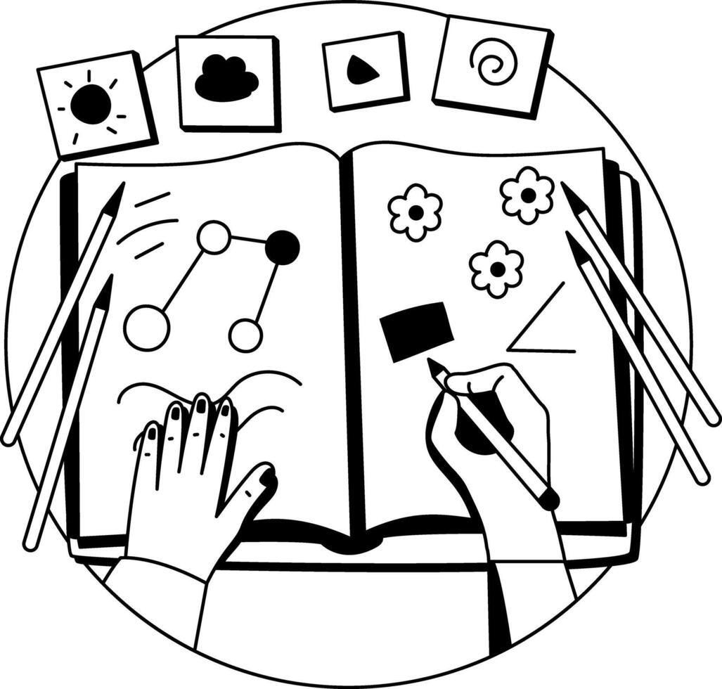 Drawing book illustration in glyph style vector