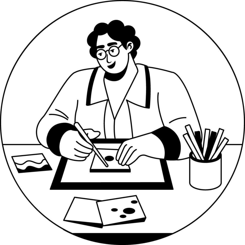 A glyph illustration of a character crafting cards with hands vector