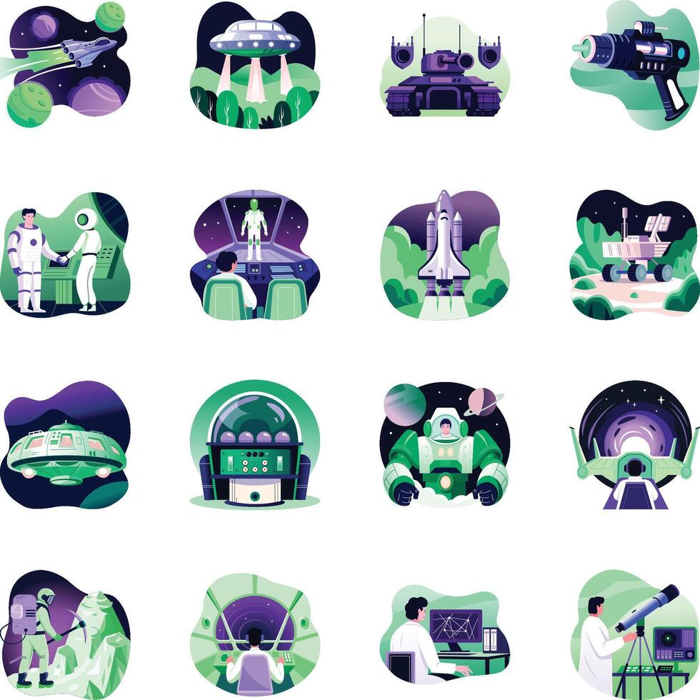 Set of Flat Style Futuristic Illustrations vector