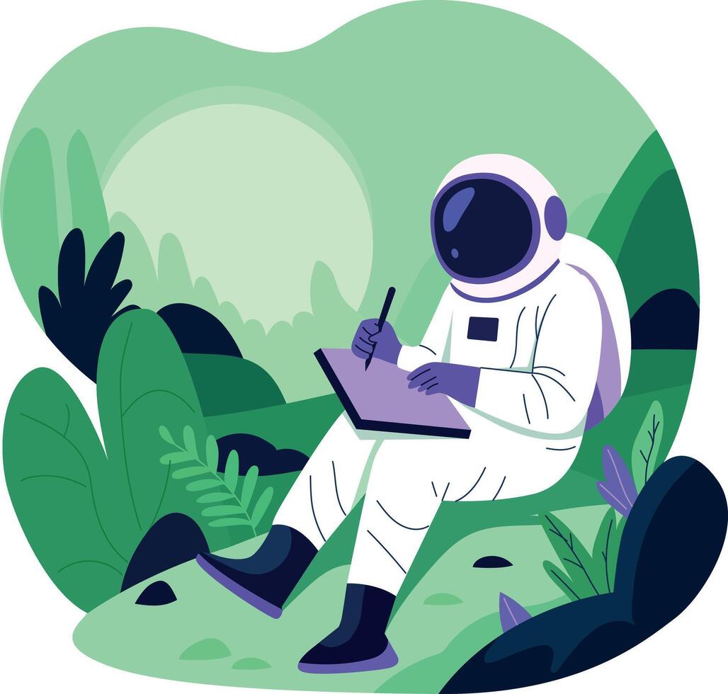 Flat style illustration of an astronaut writing a diary vector