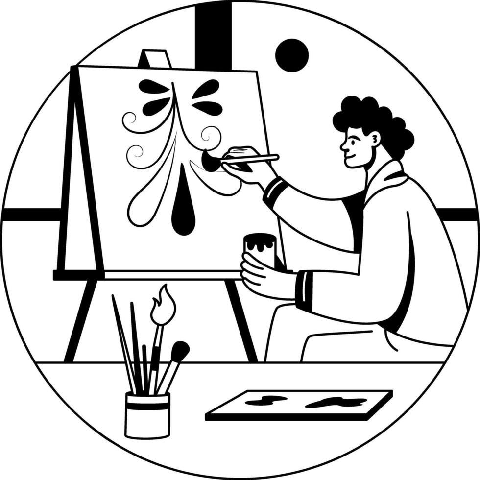 A glyph illustration of a character making easel painting vector