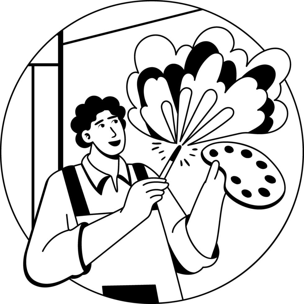 A glyph illustration of a painter holding a palette and paintbrush vector