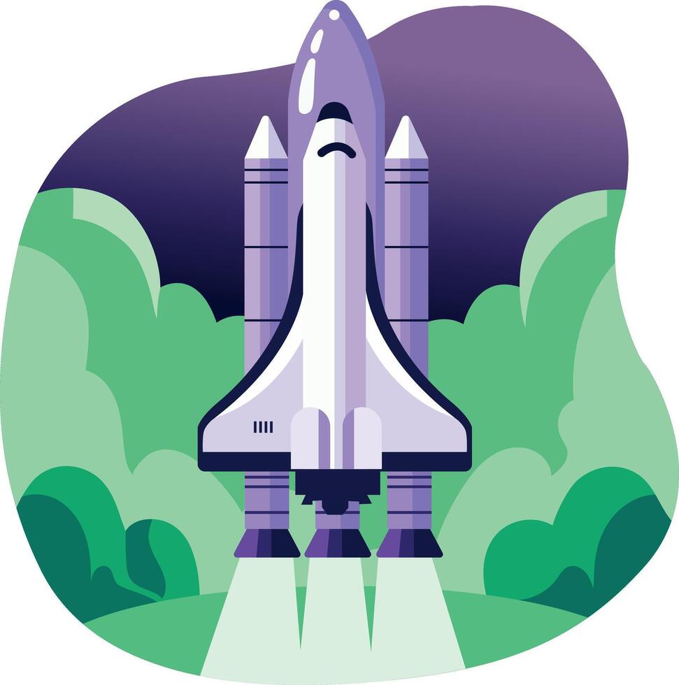 Flat style illustration of launching space shuttle vector