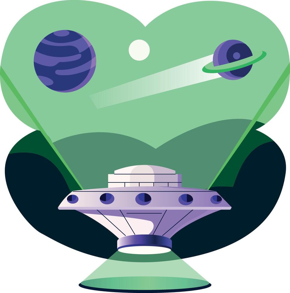 A flat style illustration of an alien spaceship vector