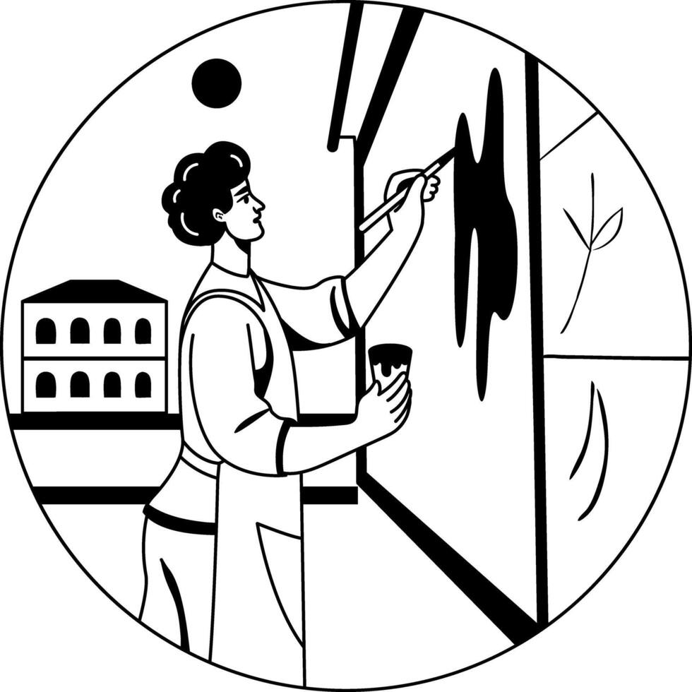 A glyph illustration of a character making street art vector