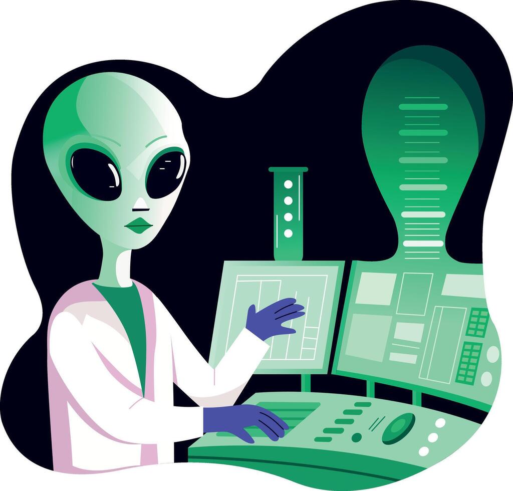 Flat style illustration of an alien scientist character vector