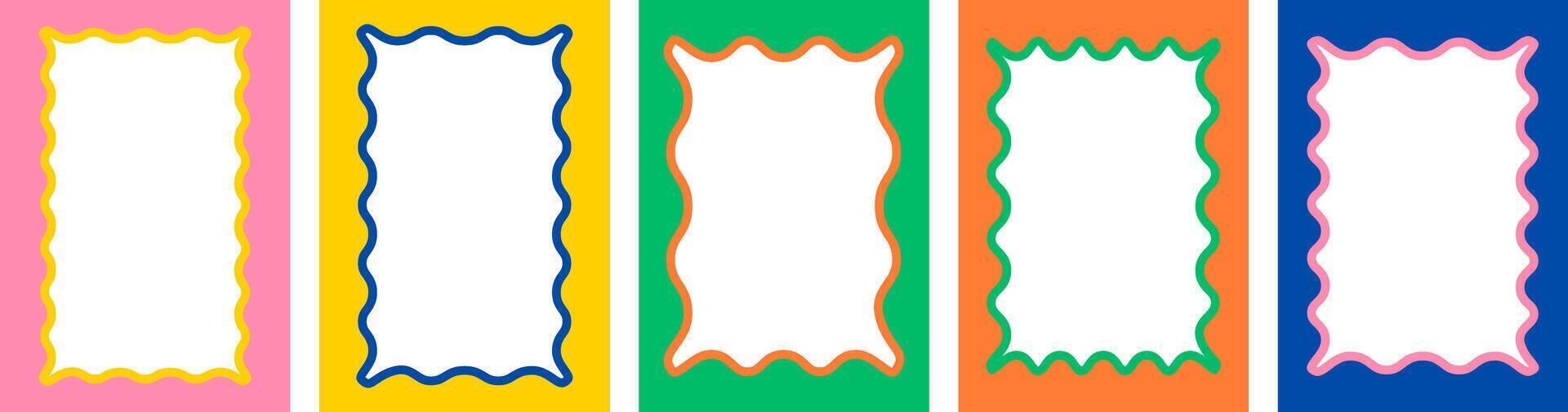 Set of retro scallop frames. Trendy squiggle borders. Modern template vector