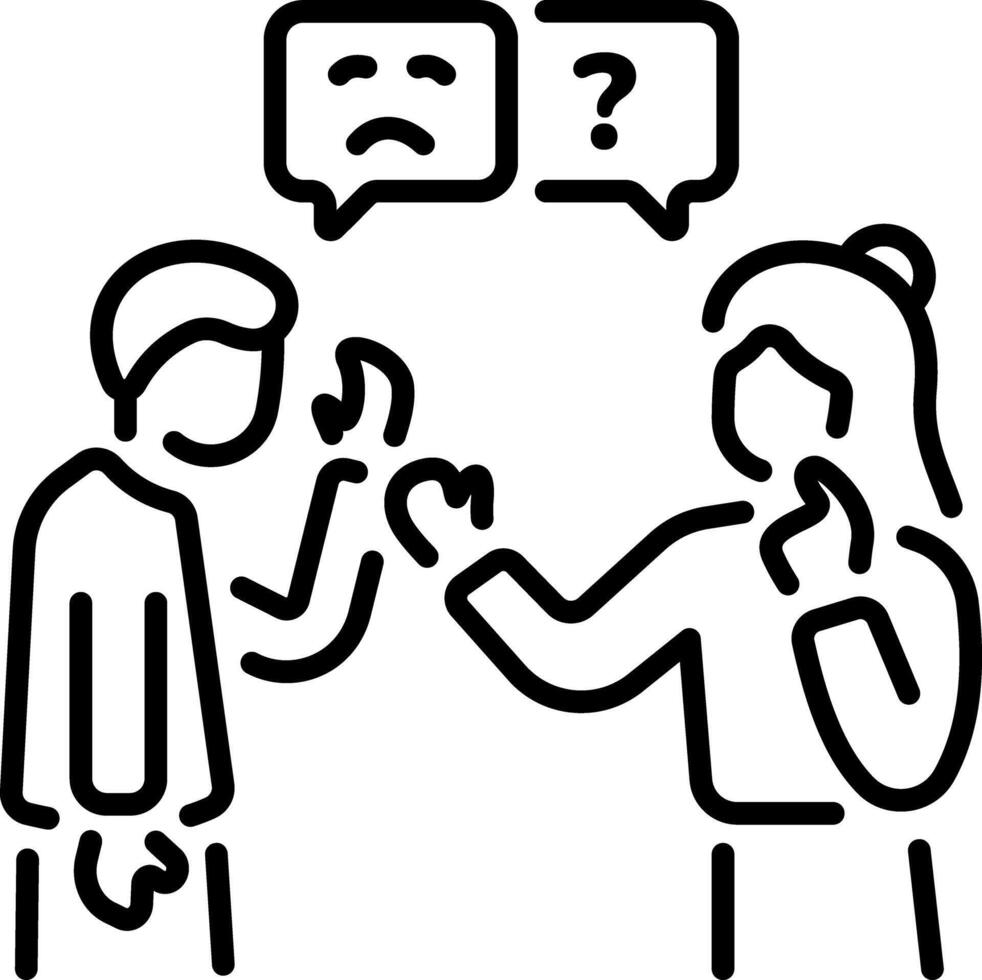 A volunteer giving emotional support to a character, line icon vector