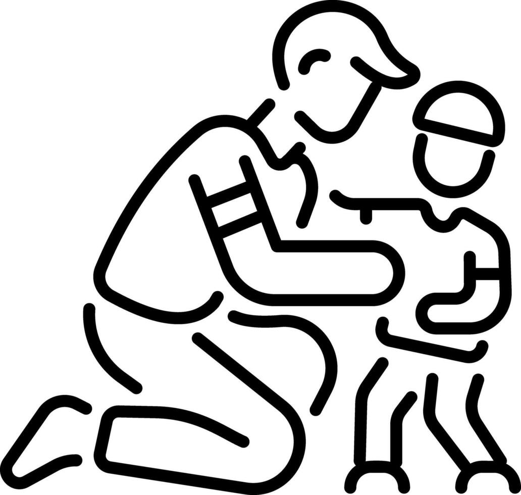 A volunteer helping child icon in a line style vector