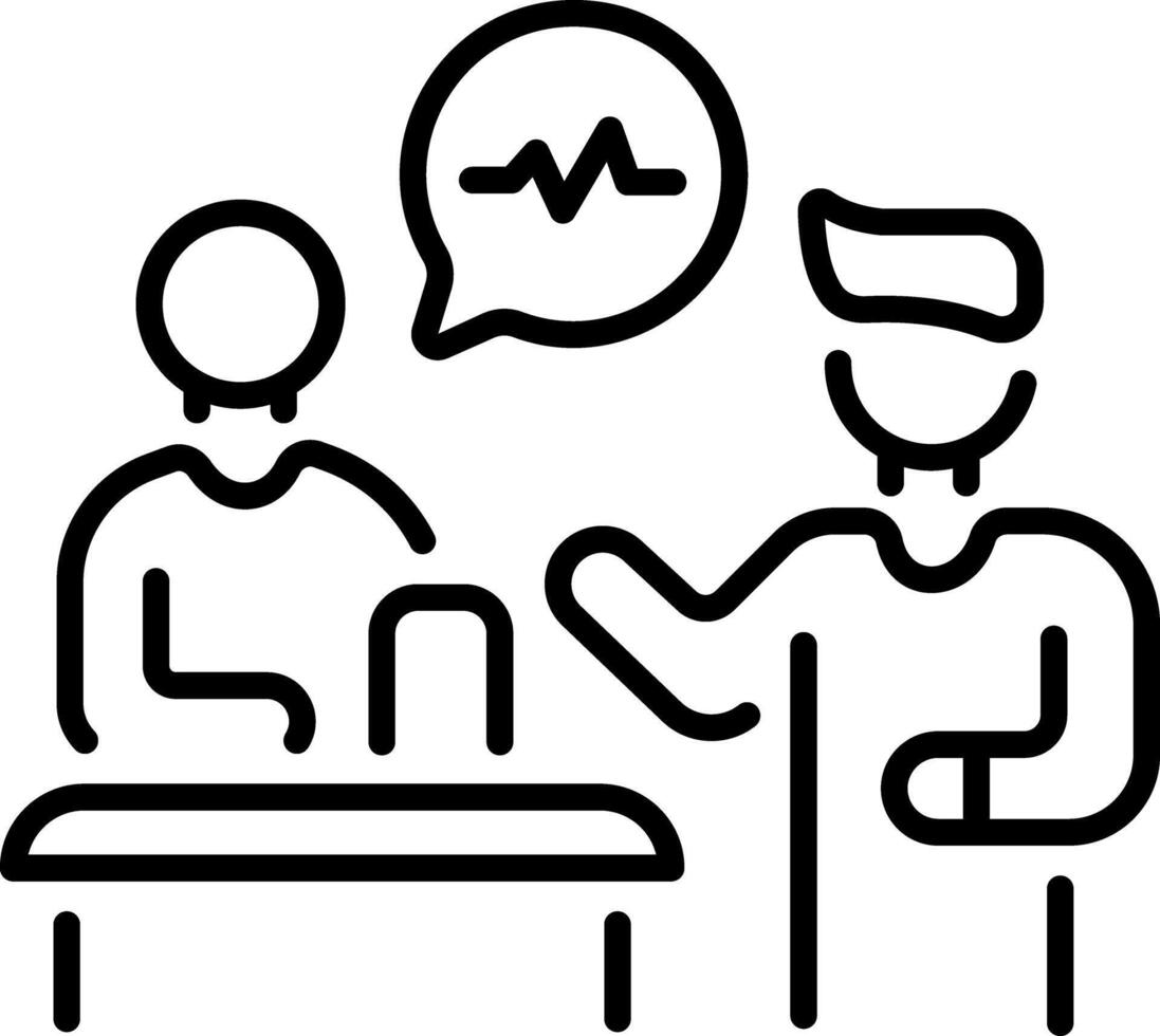 A character doing medical checkup of a patient, line icon vector