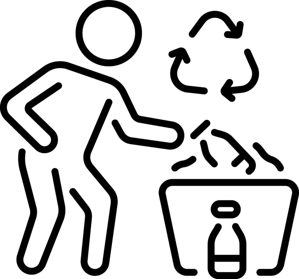 A volunteer doing waste recycle, line style icon vector