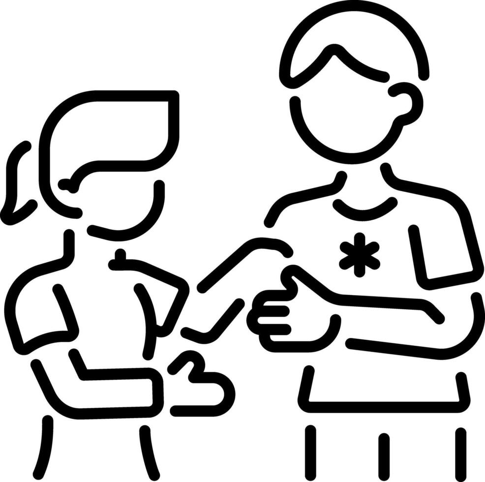 A nurse bandaging a character, linear style icon vector