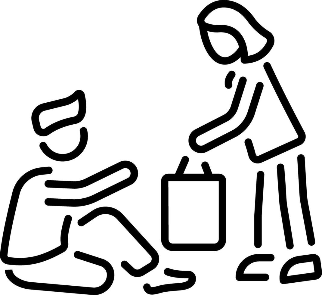 A line icon showing a character helping homeless people vector