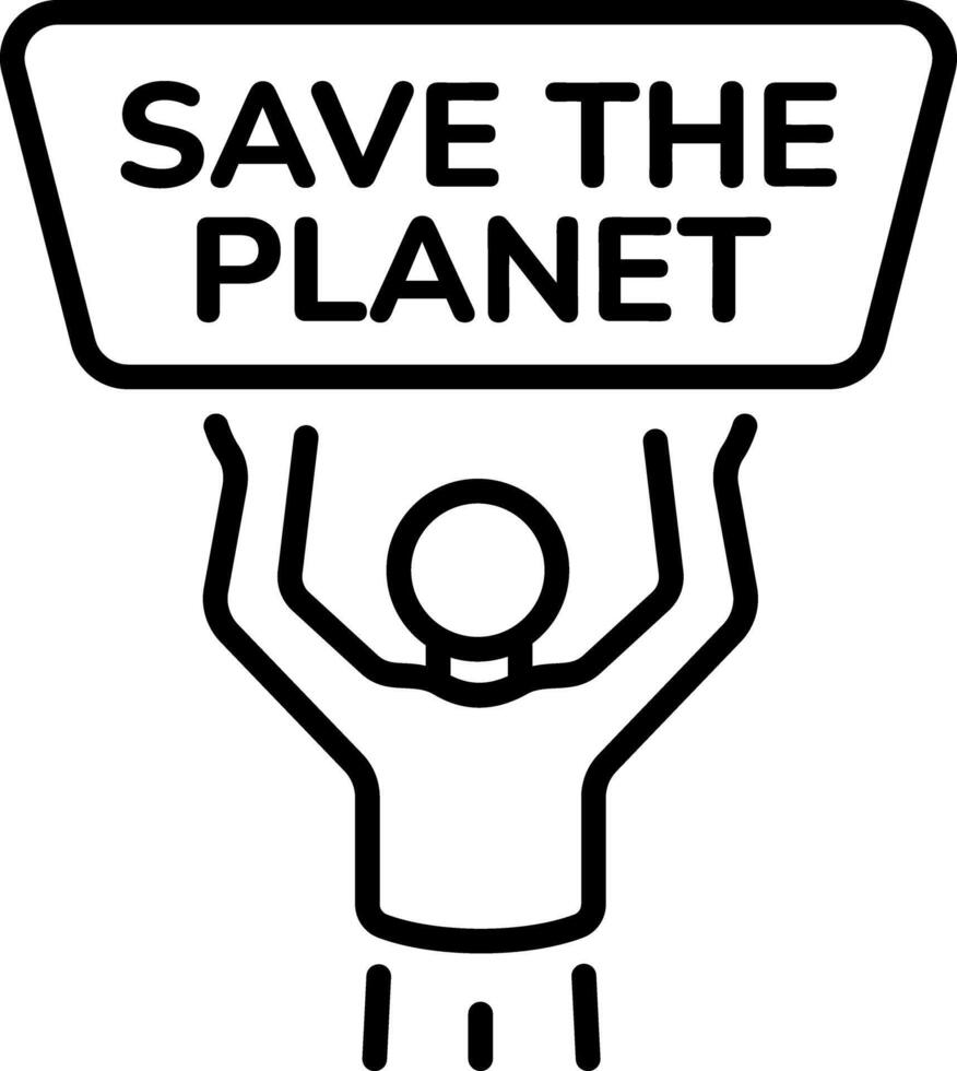 A character holding a chart written save planet on it, line icon vector