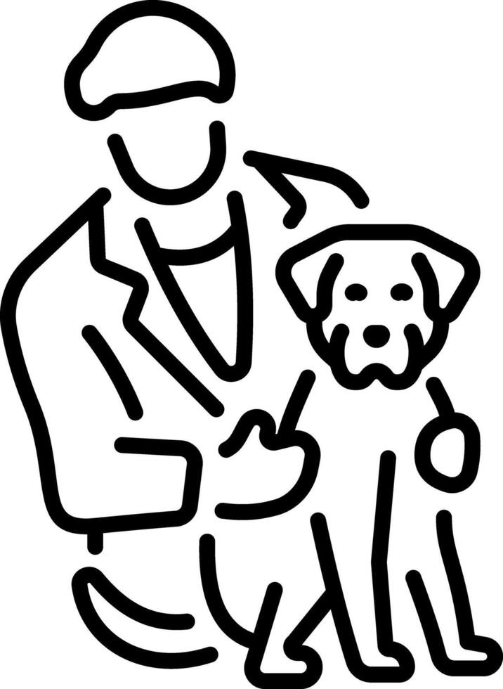 A line style icon of a pet veterinarian checking a dog vector
