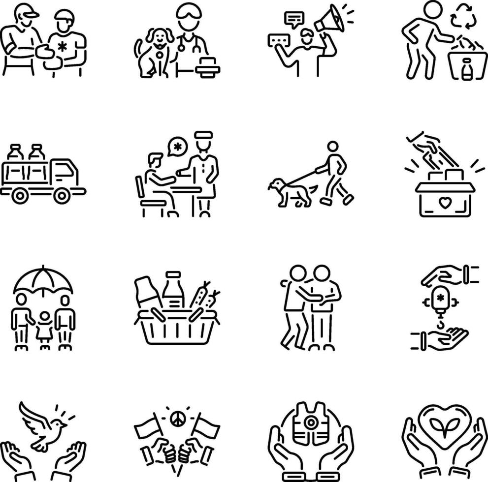Collection of Linear Style Volunteer Icons vector