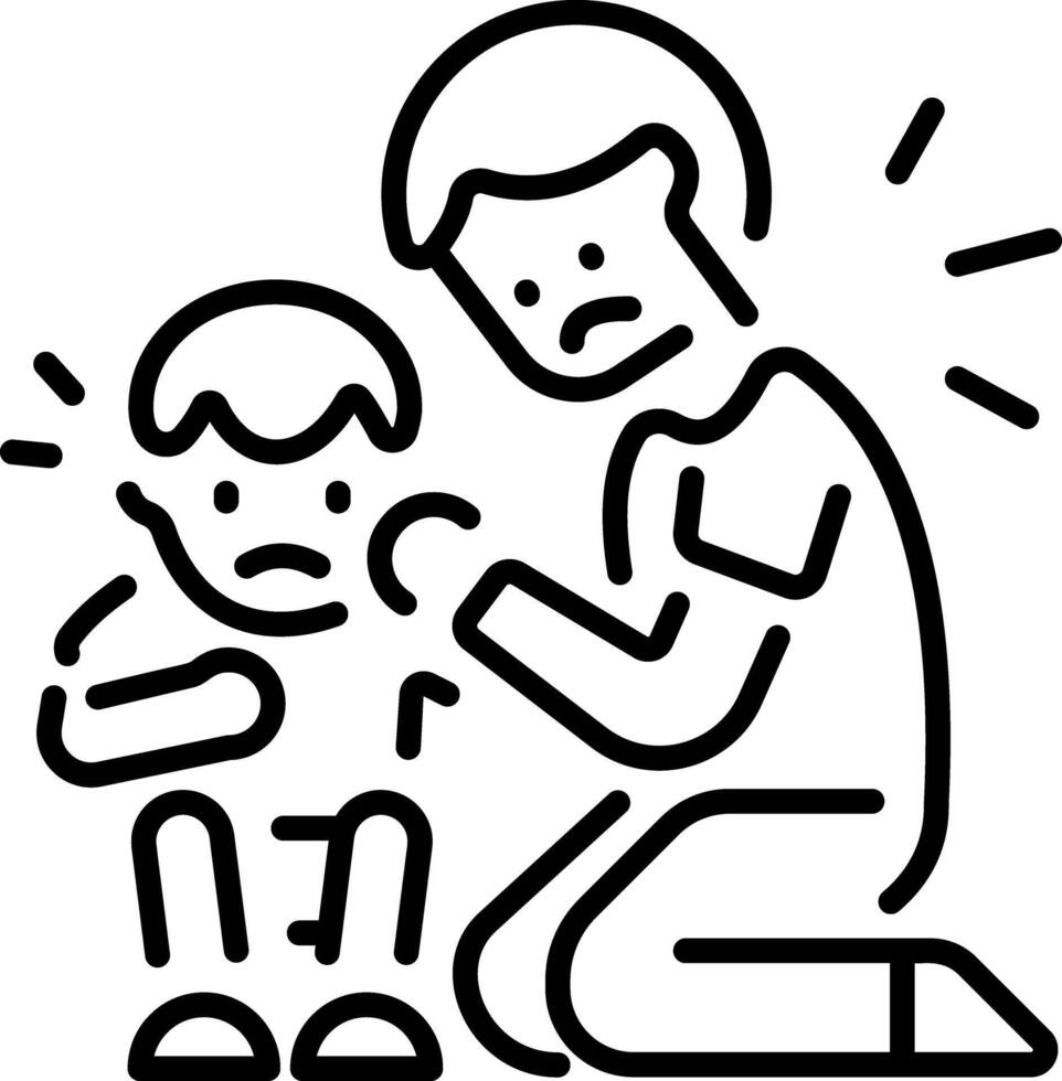 A volunteer comforting child icon in line style vector