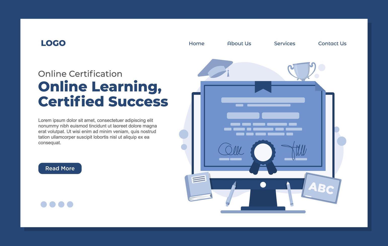 Online education, online course certification concept. website landing page template vector