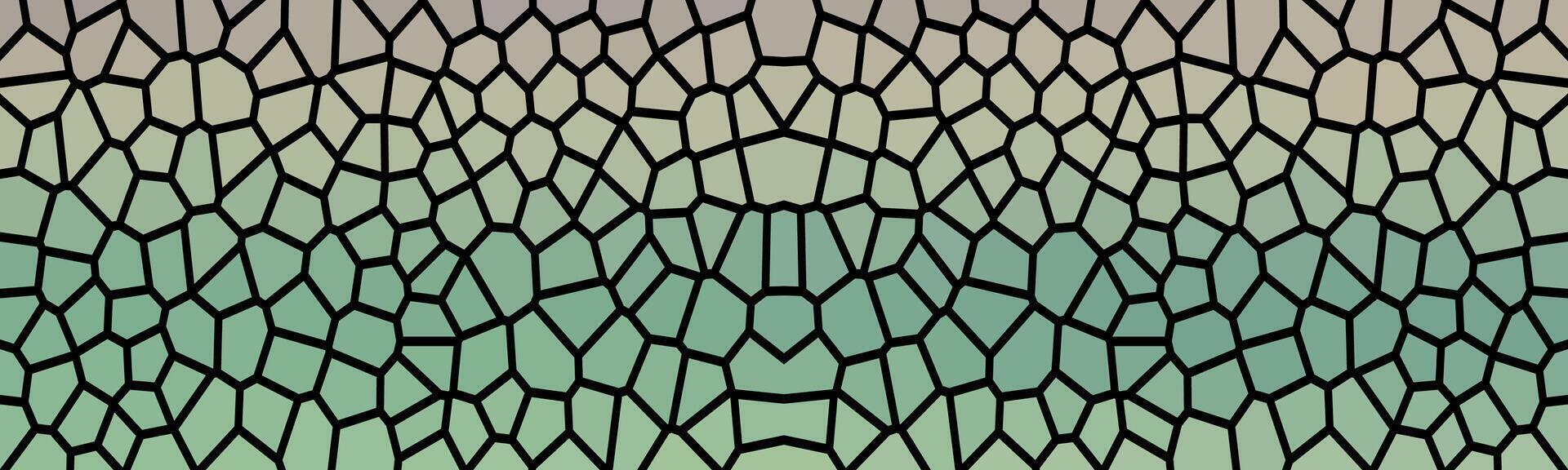 A symmetrical mosaic pattern with gradient beige and green tones, outlined in black, resembling stained glass with a structured and artistic geometric design. vector