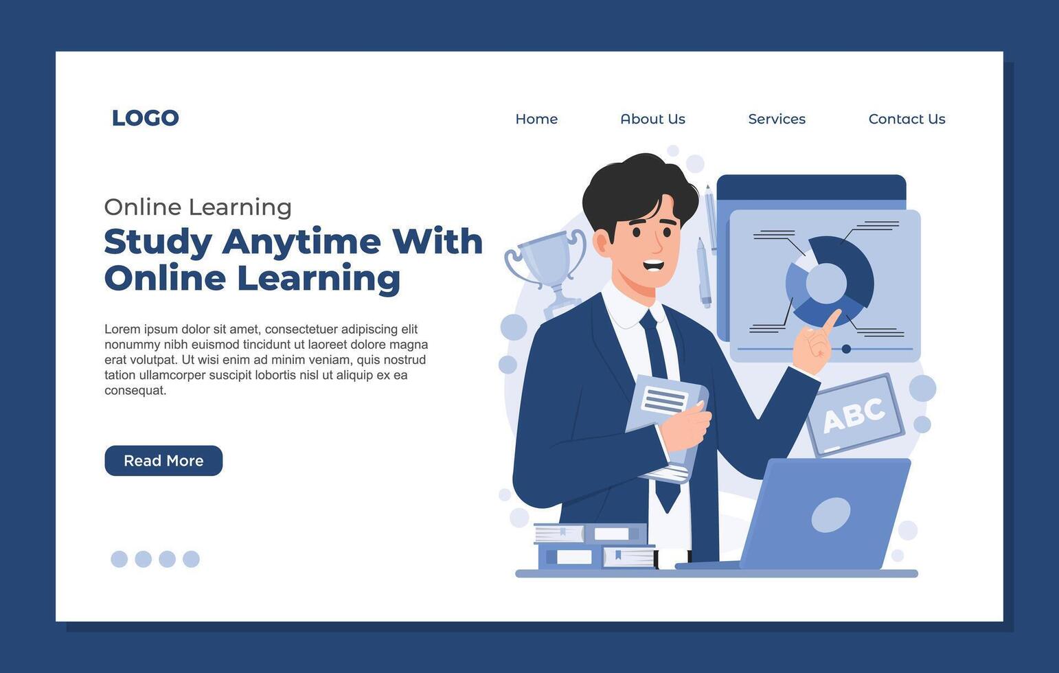 Landing page design template of online learning course with tutorials. Flat style illustration. vector