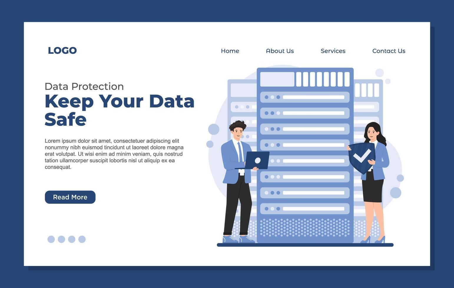Web page design template of Keep your data safe. Data protection and cyber security Flat style illustration. vector