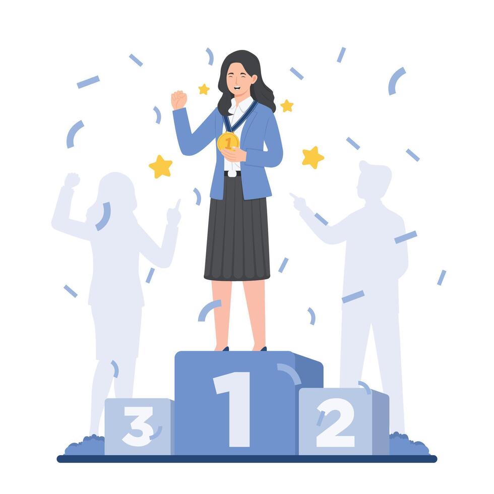 Receiving first place in competition flat business success, achievement vector