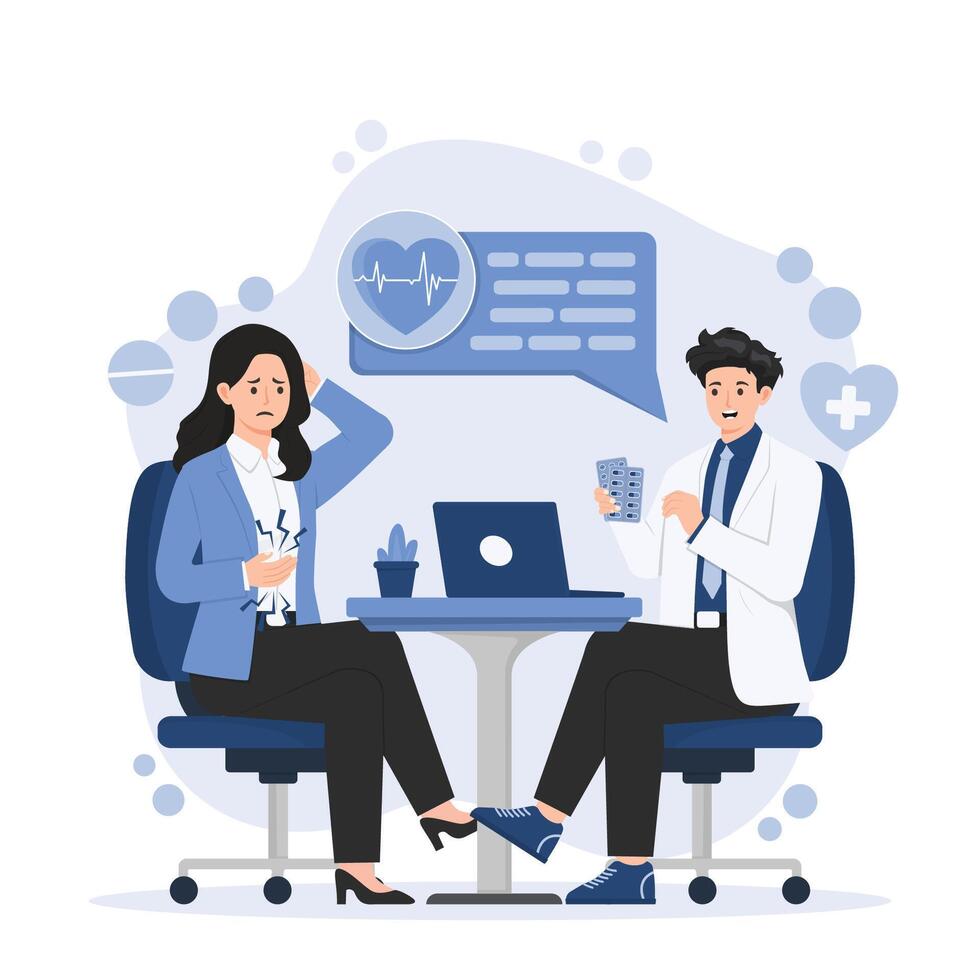 Illustration of an online doctor consultation concept, featuring virtual healthcare, remote diagnosis, and telemedicine vector