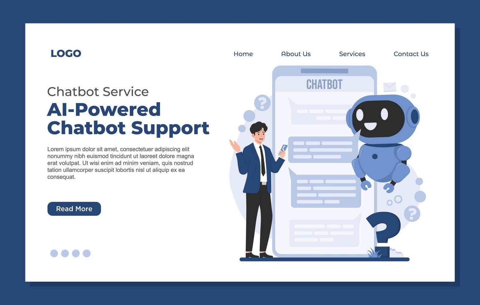 AI chatbot service for instant chat bot customer support artificial intelligence. Landing page template. vector