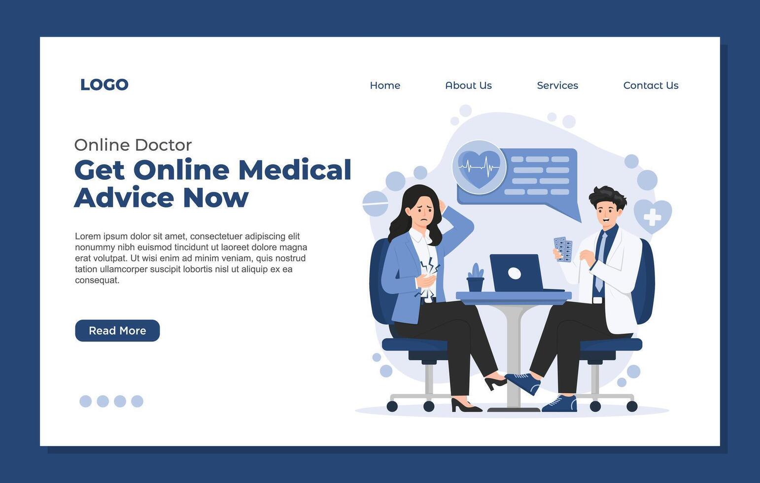 landing page website design template of healthcare and medical services. online doctor consultation vector