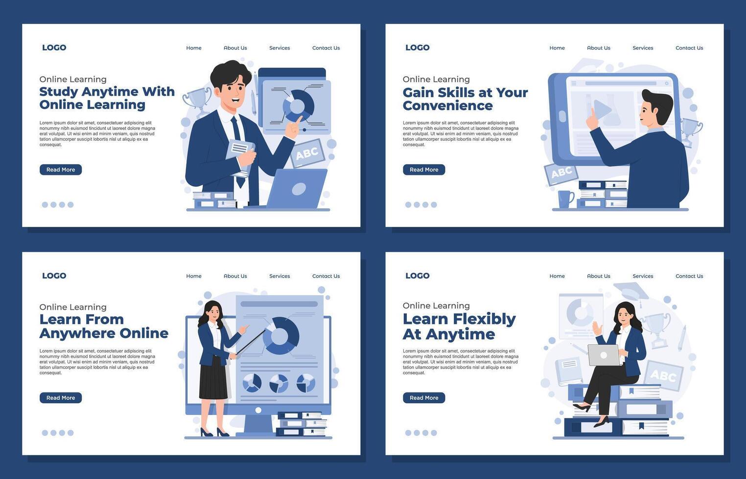 Set of flat design illustrations concepts for online learning course with tutorials. Concepts for website and mobile website development. vector
