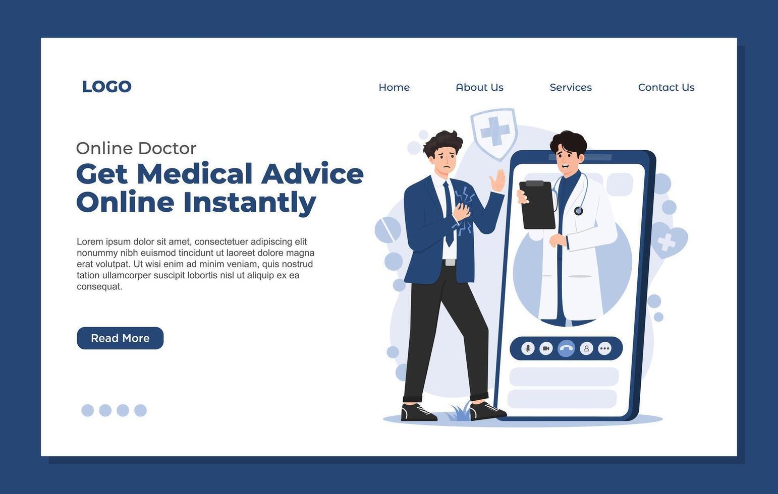 Landing page template Illustration of an online doctor consultation concept, featuring virtual healthcare, remote diagnosis, and telemedicine vector