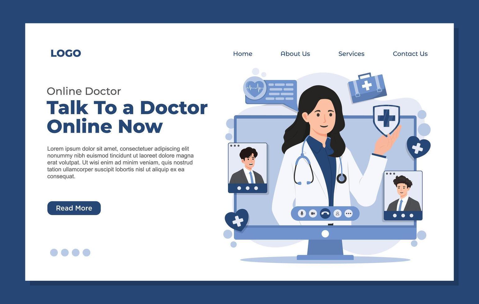 landing page design template for healthcare and medical services. online doctor consultation vector