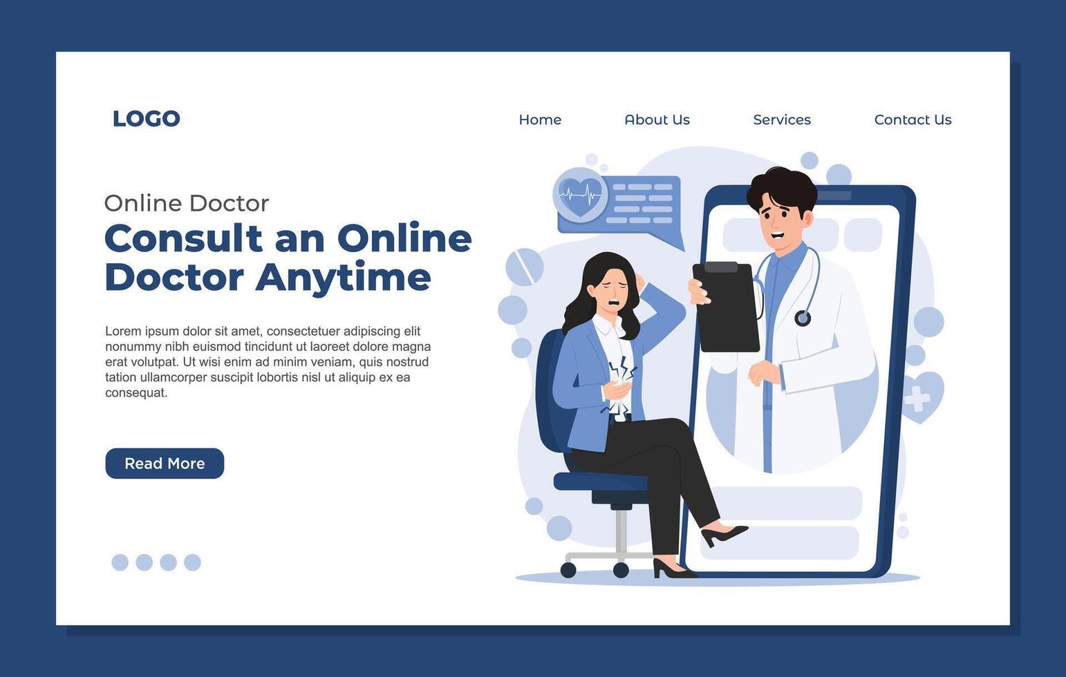 web site design template. Online medical consultation, telemedicine and healthcare concept. vector