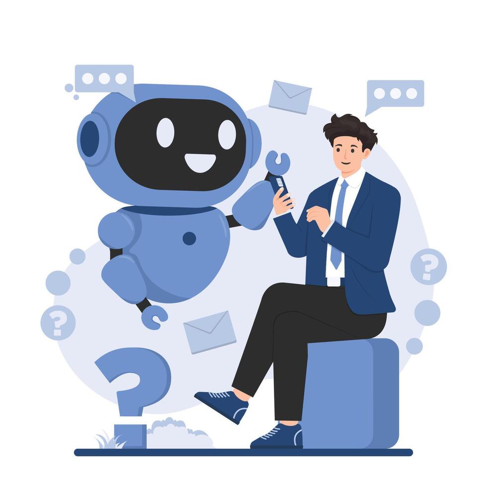 AI chatbot service for instant chat bot customer support illustration concept user experience with automated responses and smart assistance vector