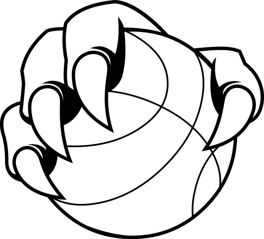 Sharp Clawed Monster Hand Gripping Basketball Fierce Black And White Illustration vector